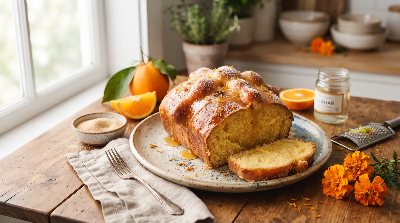 Golden Pan de Muerto with Orange Blossom Glaze