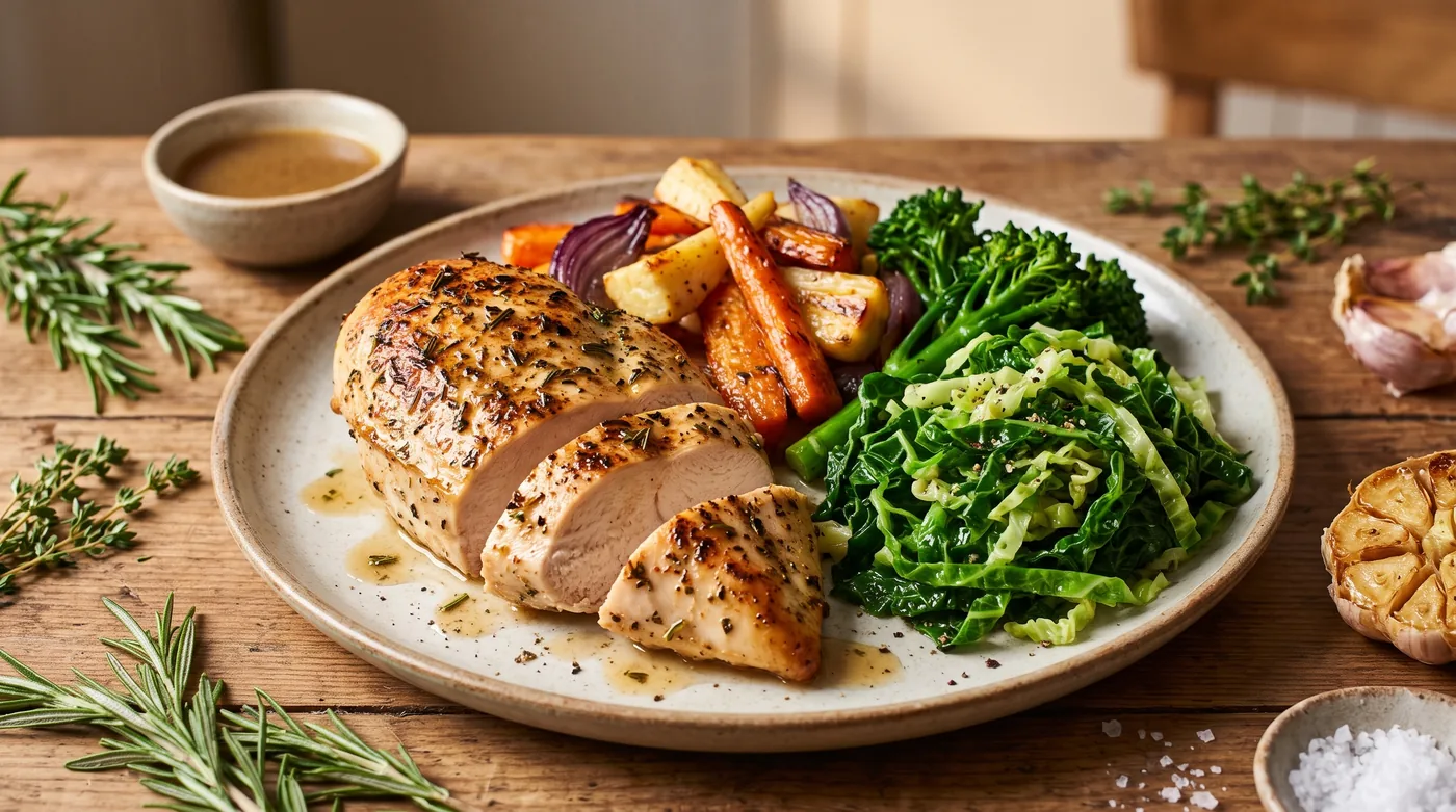 Herb‑Infused Roast Chicken Breast with Sunday Roast Medley