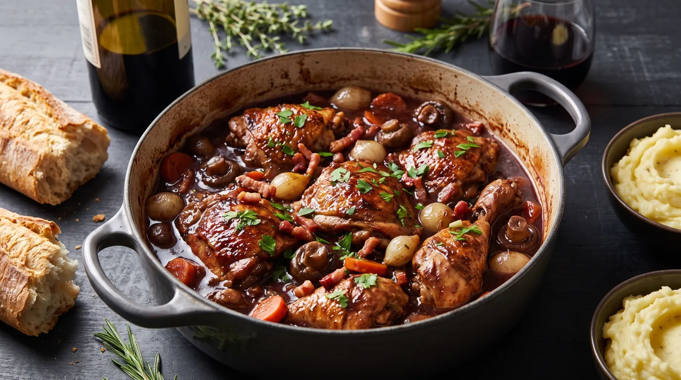 Velvety Coq au Vin with Pearl Onions & Mushrooms